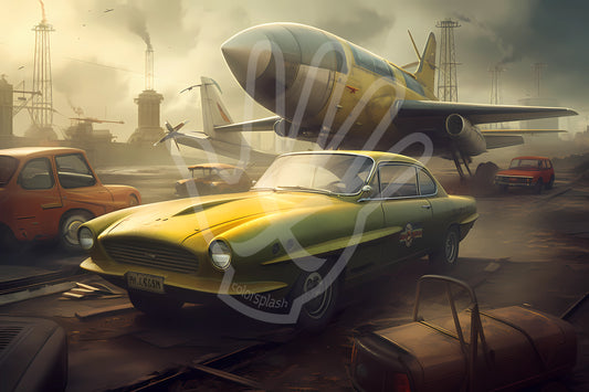 Gammel fly og retrobiler