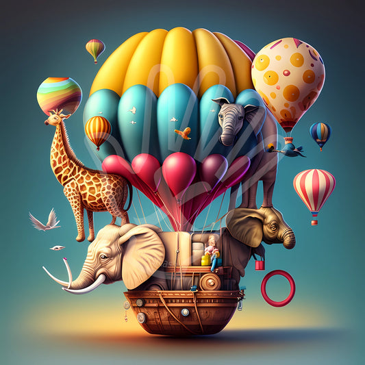 Elefanter, giraf og fantasidyr i luftballon